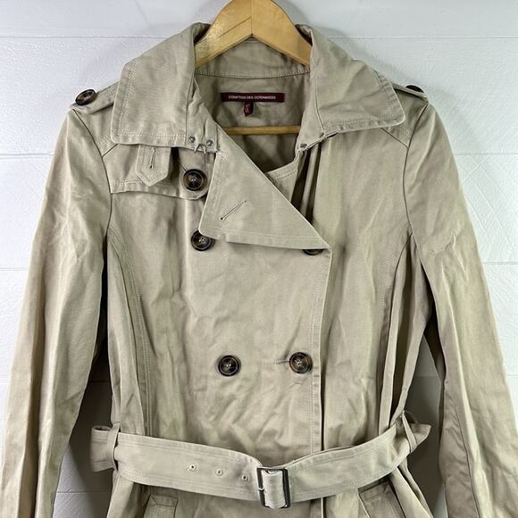 COMPTOIR DES COTONNIERS Tan Cotton Trench Coat Jacket‎ Double Breasted Size 42 - Picture 5 of 10